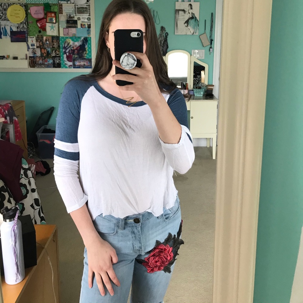 Pacsun/me to we white and blue baseball tee